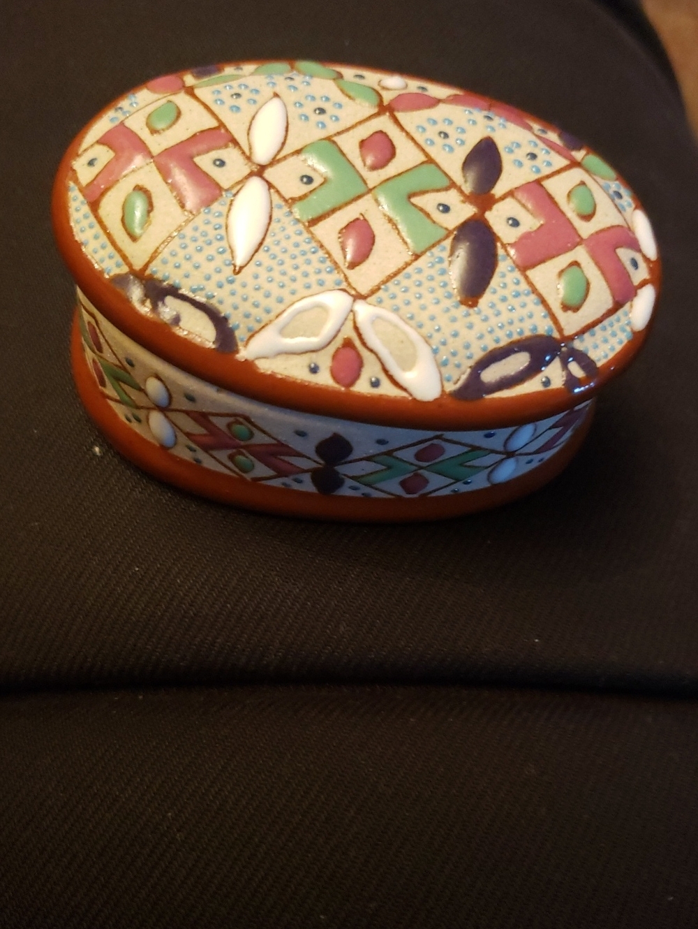 Javier Servin Mexico Signed Ceramic Pottery Trinket Box w/Lid